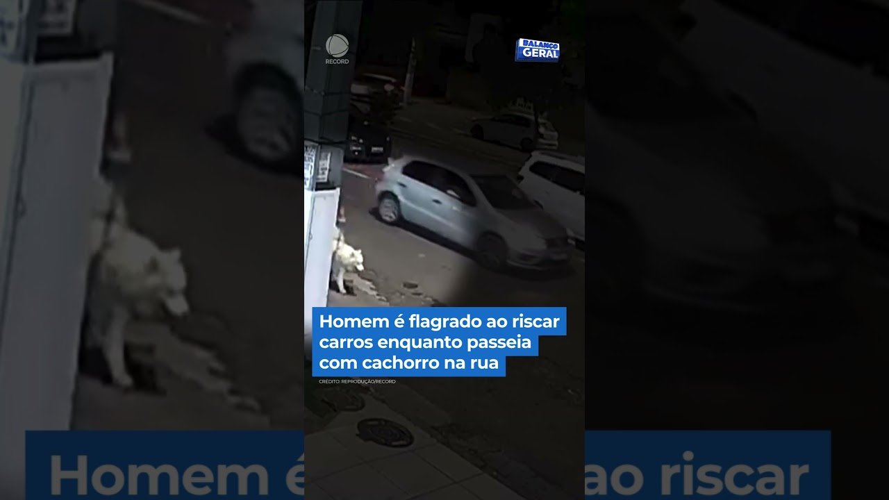 Homem é flagrado ao riscar carros enquanto passeia com cachorro na rua #shorts #balançogeral