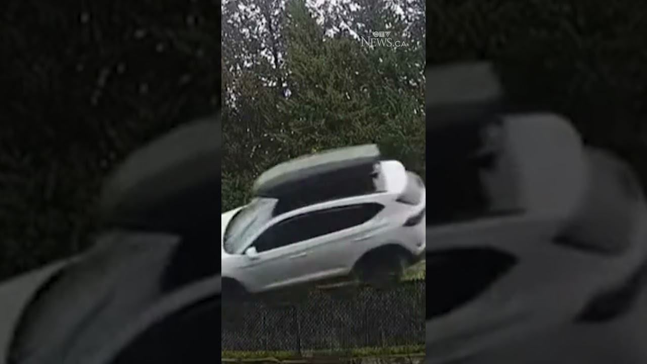 CAUGHT ON CAMERA | Car flies through the air into B.C. home’s backyard