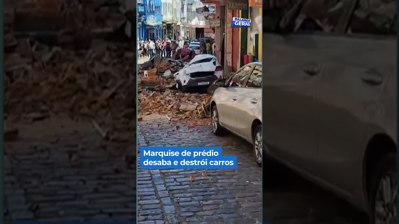 Marquise de prédio desaba e destrói carros #shorts #balançogeral