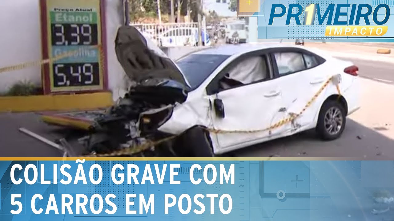 Taxista perde consciência e colide com 5 carros em posto de gasolina | Primeiro Impacto (07/10/24)