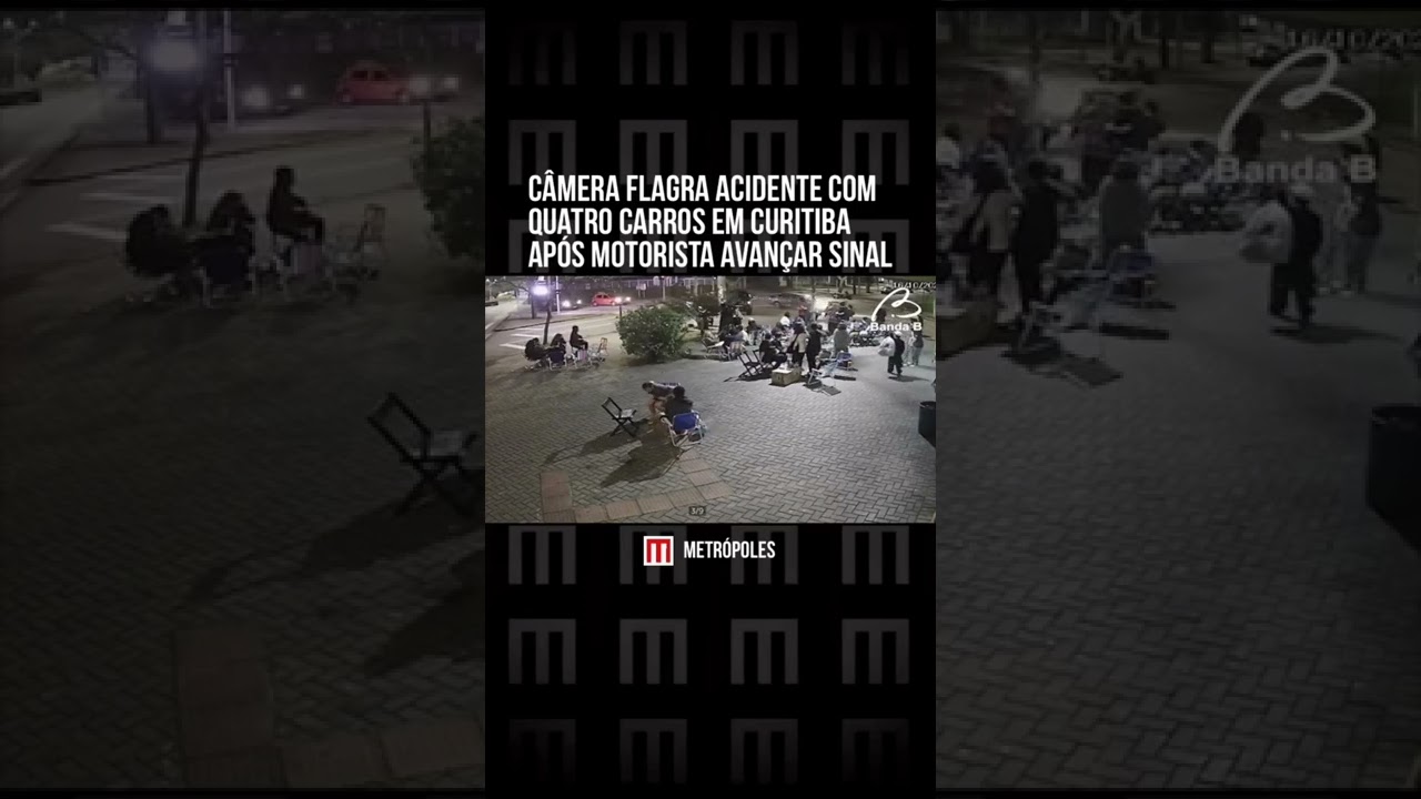 Câmera flagra acidente com quatro carros em Curitiba após motorista avançar sinal