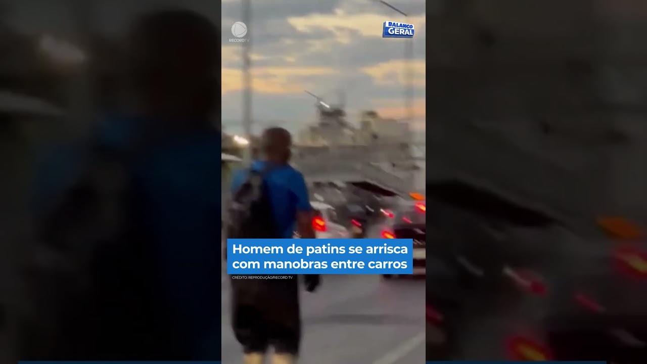 Homem patina entre carros e ônibus e faz até manobras arriscadas. #Shorts #BalançoGeral