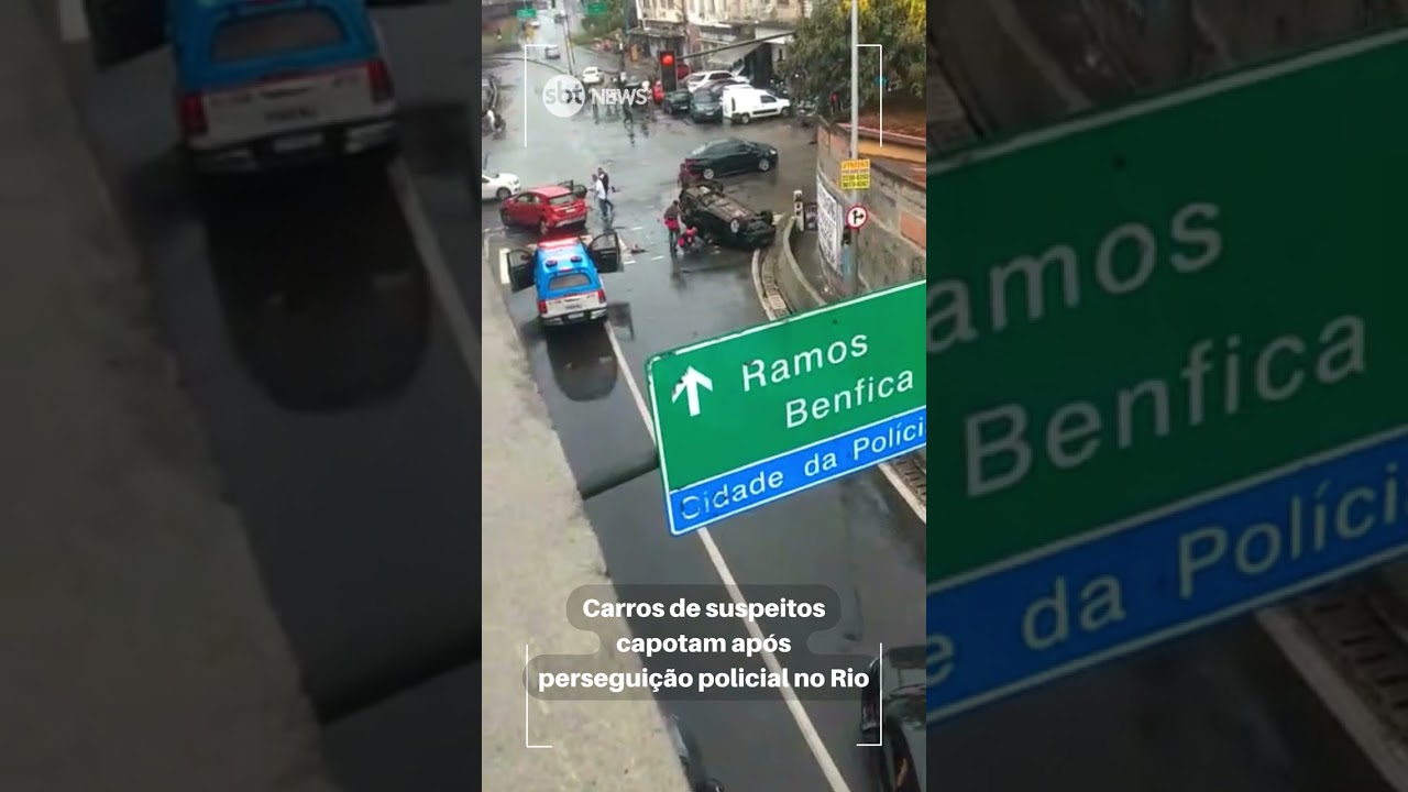 Carros de suspeitos capotam após perseguição policial no Rio #shorts