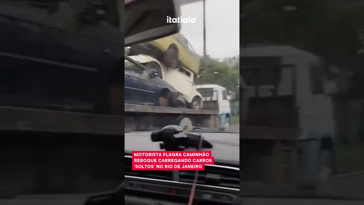 REBOQUE É VISTO LEVANDO CARROS EMPILHADOS E 'SOLTOS' NO RIO DE JANEIRO