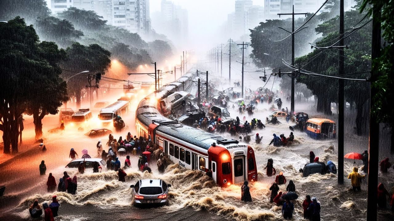 CENAS DE CAOS NA GRANDE SP: Temporal alaga ruas, paralisa trens e causa destruição.